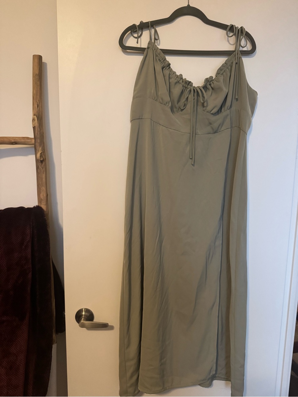 Park & Fifth Sage Green Midi Slip Dress with Adjustable Ties